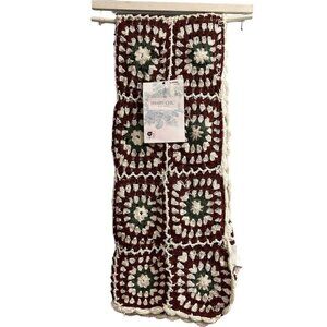 Shabby Chic Decorative Throw Granny Square Open Knit Crochet Cotton 50x60 Boho